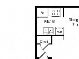 1 bedroom 1 bathroom floor plan at Papago Crossing Apartments in Phoenix, AZ
